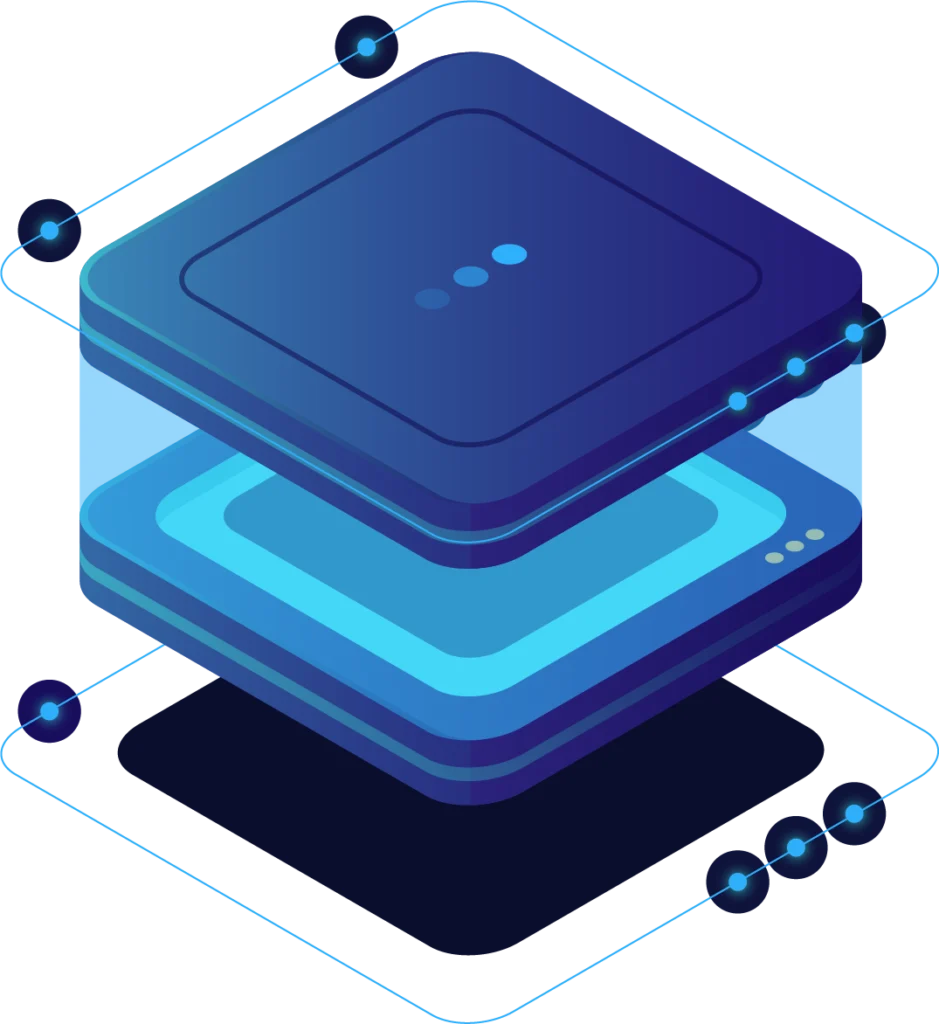 Dashboard interactif d'une application Bubble.io représentant logo mini serveur.