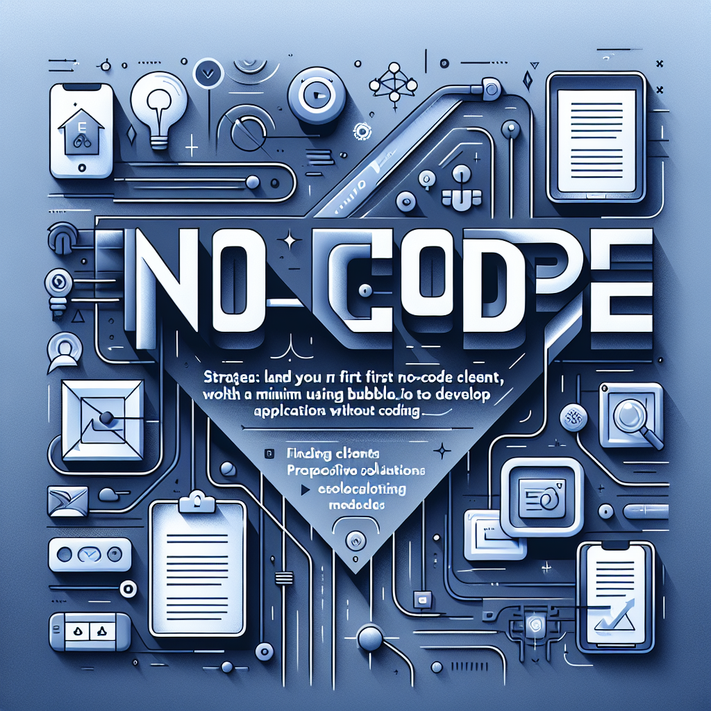 image qui permet de representer l'article au titre de : Guide Pratique pour Signer Votre Premier Client No-Code à 20 000 $ avec Bubble.io avec le mot : No-Code au mileu et queles elements de design qui font penser aux milieu techno et no-code