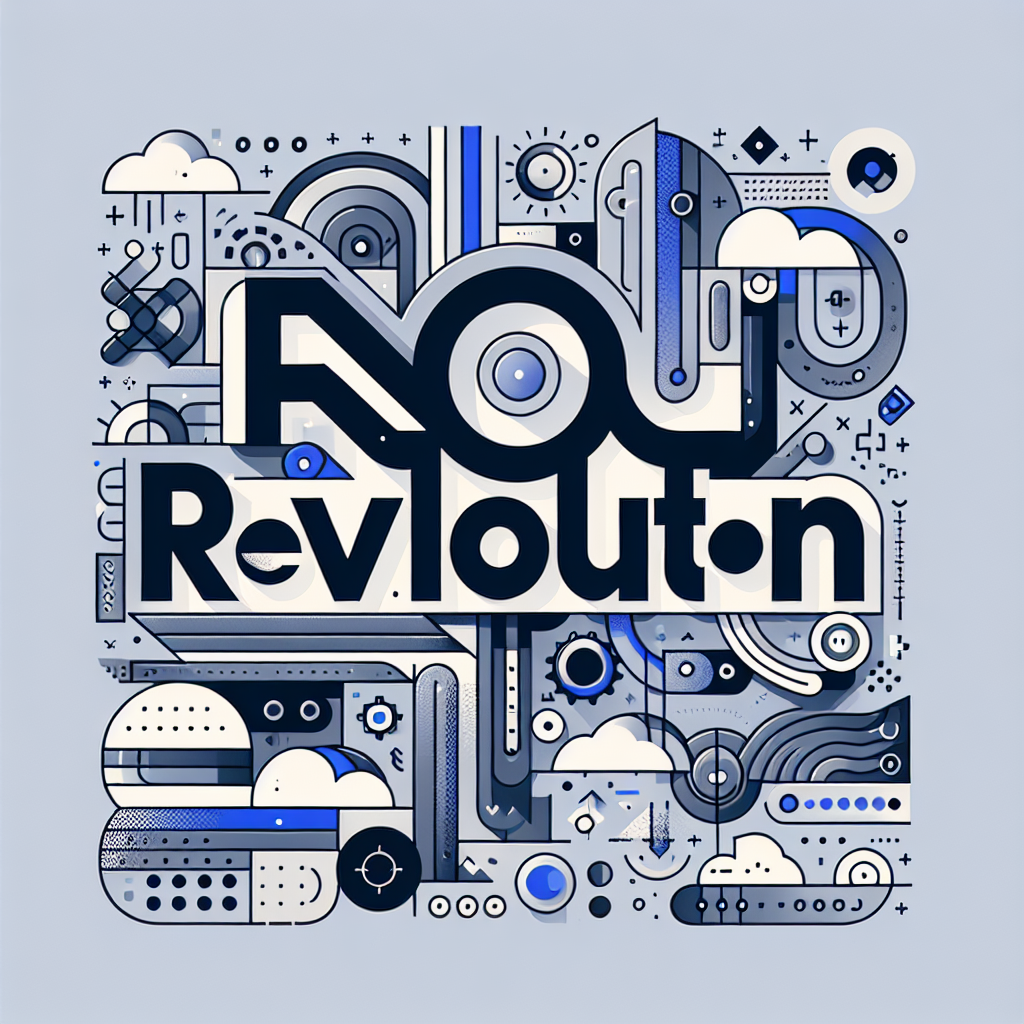 image qui permet de representer l'article au titre de : Comment le No-Code et Bubble.io Révolutionnent le Développement d'Applications pour Entrepreneurs avec le mot : Révolution au mileu et queles elements de design qui font penser aux milieu techno et no-code