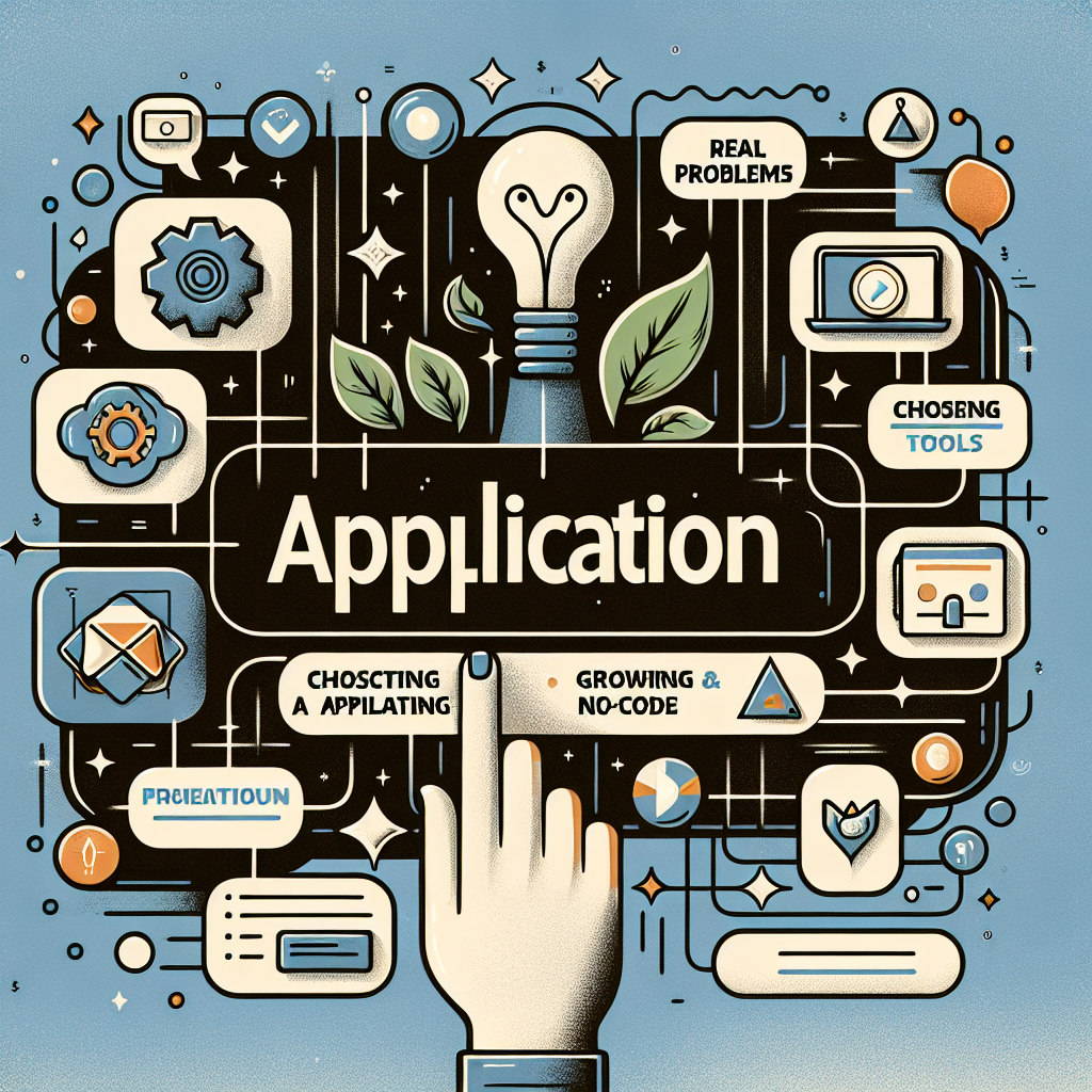 image qui permet de representer l'article au titre de : 5 Clés Essentielles pour Lancer et Développer une Application No-Code avec Bubble.io avec le mot : Application au mileu et queles elements de design qui font penser aux milieu techno et no-code