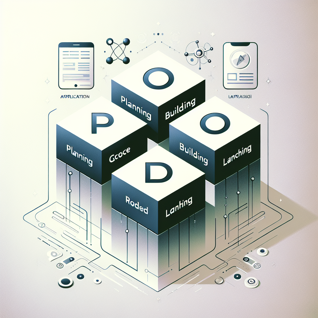 image qui permet de representer l'article au titre de : Développement d'Applications No-Code: Les 3 Étapes Clés avec Bubble.io avec le mot : Application au mileu et queles elements de design qui font penser aux milieu techno et no-code