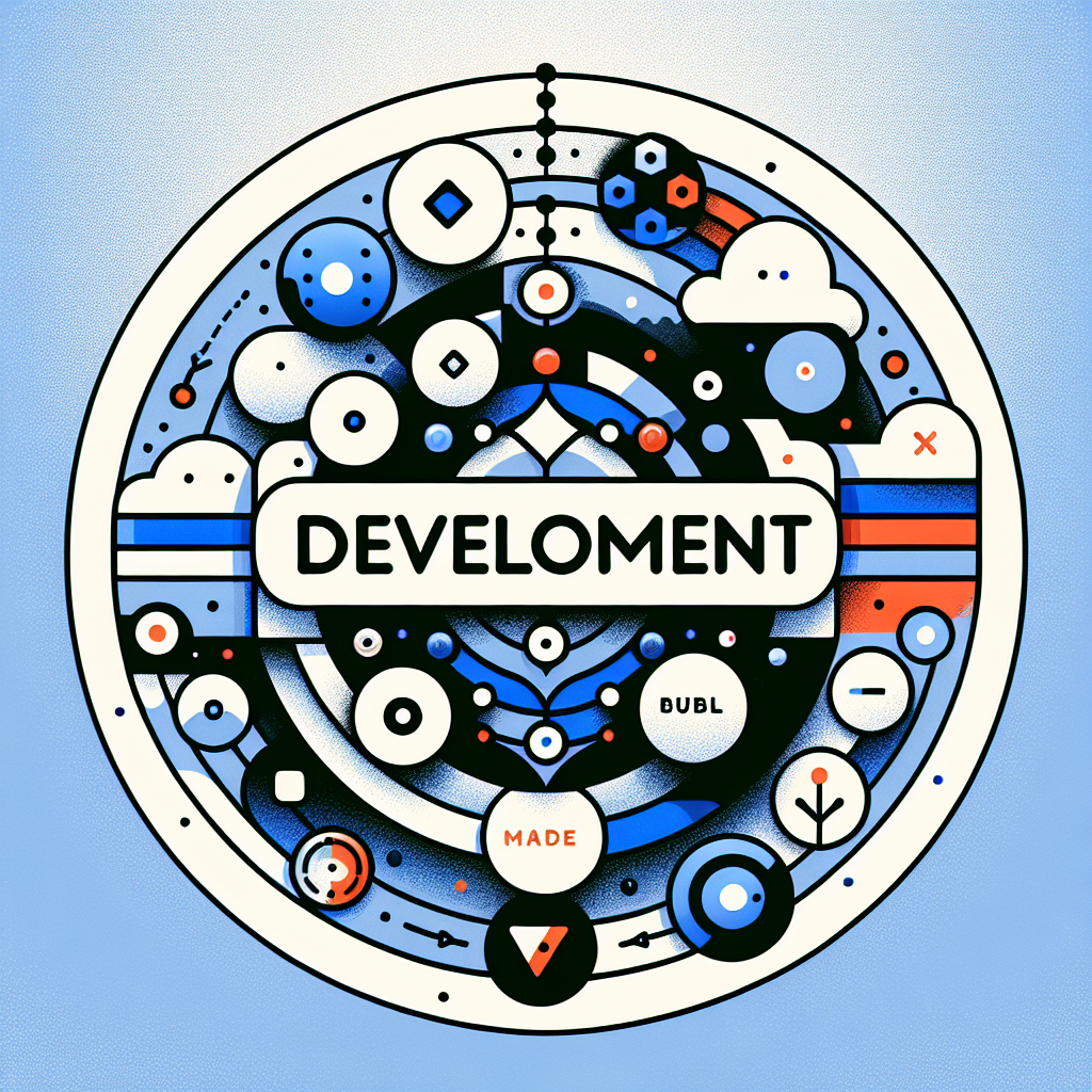 image qui permet de representer l'article au titre de : Développez Votre Application No-Code avec Bubble.io : Guide Complet de l'Idée au Produit avec le mot : Développement au mileu et queles elements de design qui font penser aux milieu techno et no-code