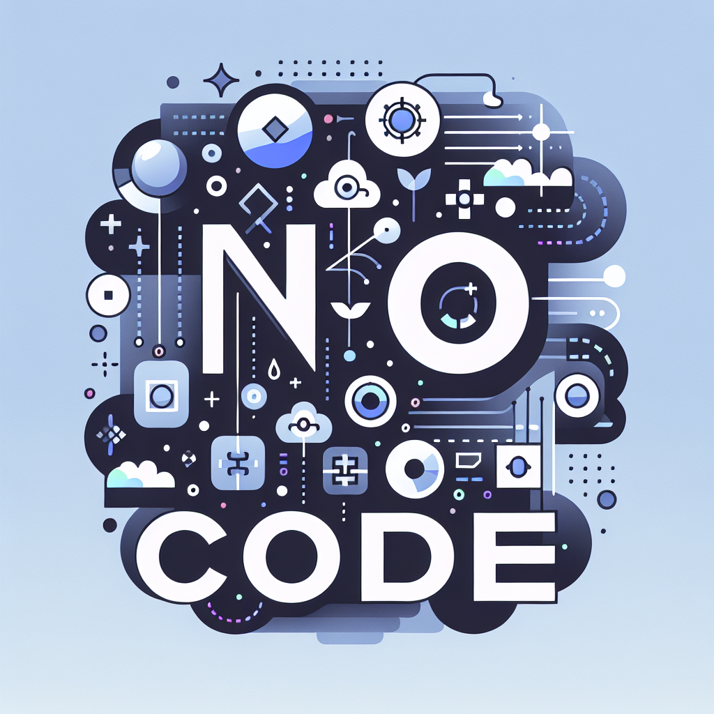 image qui permet de representer l'article au titre de : Comment Créer une Application No-Code avec Bubble.io : Guide pour Développer votre MVP avec le mot : No-Code au mileu et queles elements de design qui font penser aux milieu techno et no-code